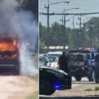 Incendio de una camioneta en el ingreso a Monte Vera