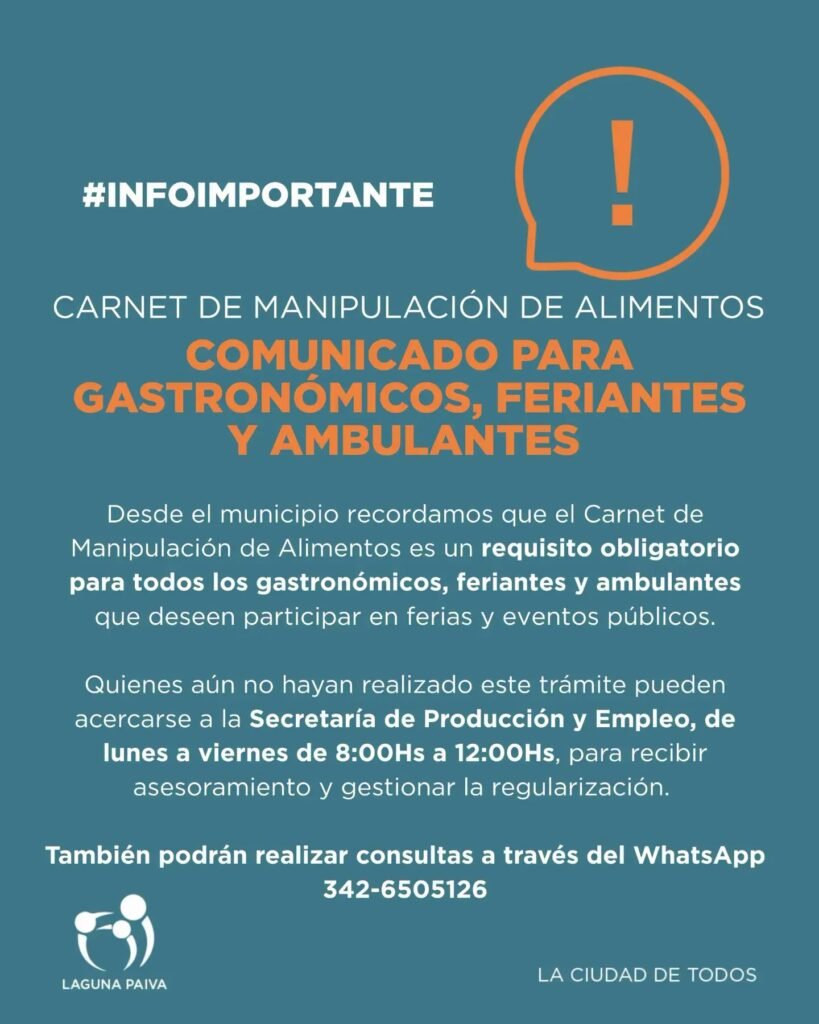 La Municipalidad de Laguna Paiva emitió un comunicado para Gastronómicos, feriantes y ambulantes 62 paiva gastronomicos