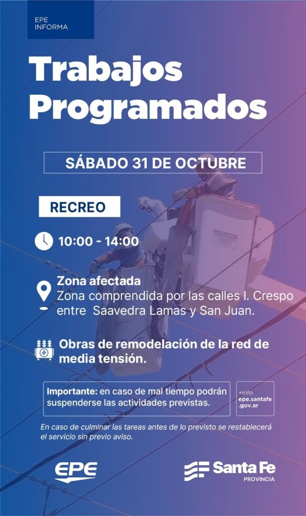 Corte de energía programado para este sábado en Recreo 59 613095df c8f1 44cc a008 32ecbbdd34dd