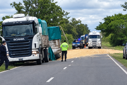 Accidente vial con grano derramado